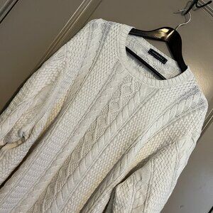Men's White Pullover Crewneck Sweater
